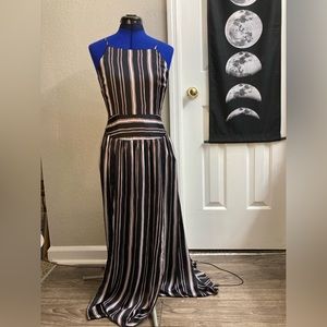 Vertical striped maxi dress with slits
